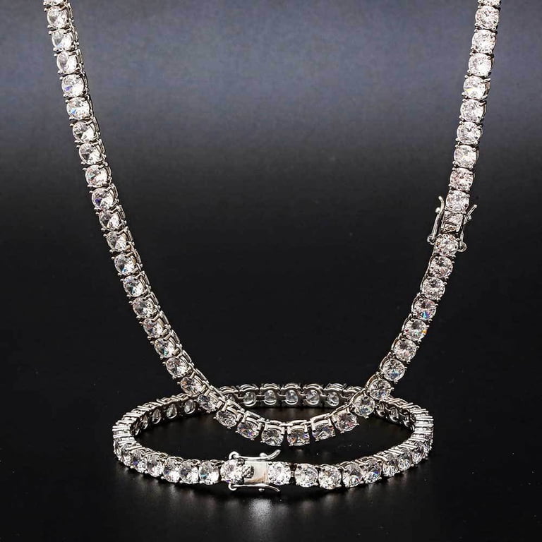 WAHZAUS 4mm D Color VVS1 Clarity Moissanite Tennis Necklace, 925