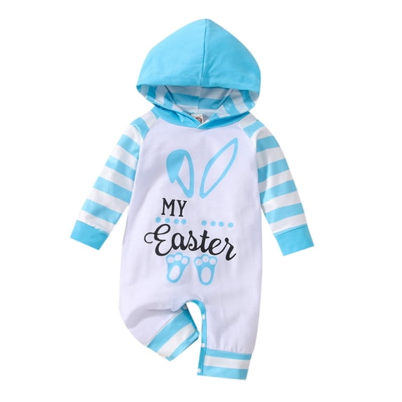 PINQI 2024 Clothing for Baby Boy Girl Easter Outfits Clothes Striped Long Sleeve Romper Hoodie Jumpsuit for 0 to 12 Months