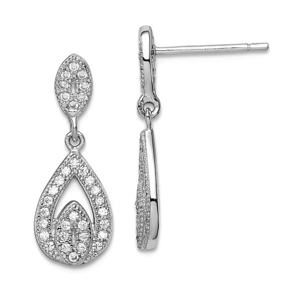 925 Sterling Silver Polished Cubic Zirconia Pave Pear Dangle Post Earrings 21x8mm Wide-Dangle Earring for Women