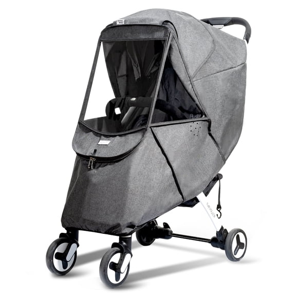 Sunveno Universal Baby Stroller Rain Cover, Breathable Waterproof Shield with Clear Window, Grey