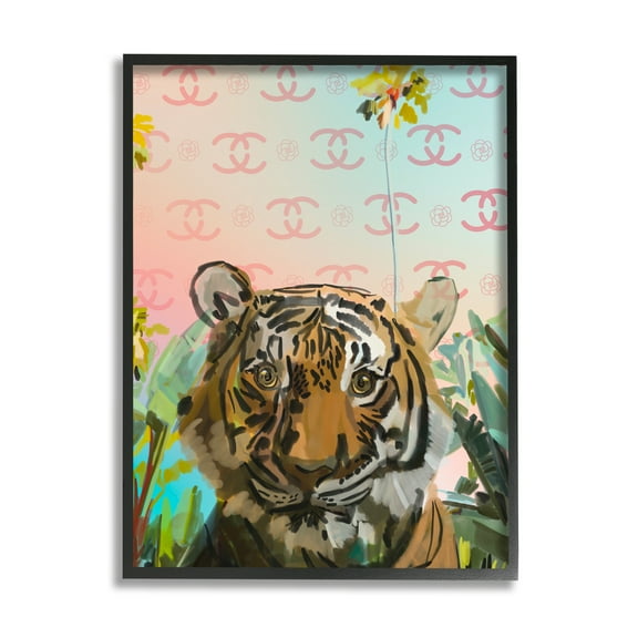 Stupell Industries Glam Tropical Tiger Animals & Insects Painting Black Framed Art Print Wall Art, 16 x 20