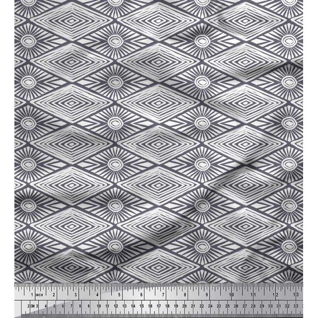 Soimoi Georgette Viscose Fabric Geometric Block Print Fabric by Yard 42 Inch Wide