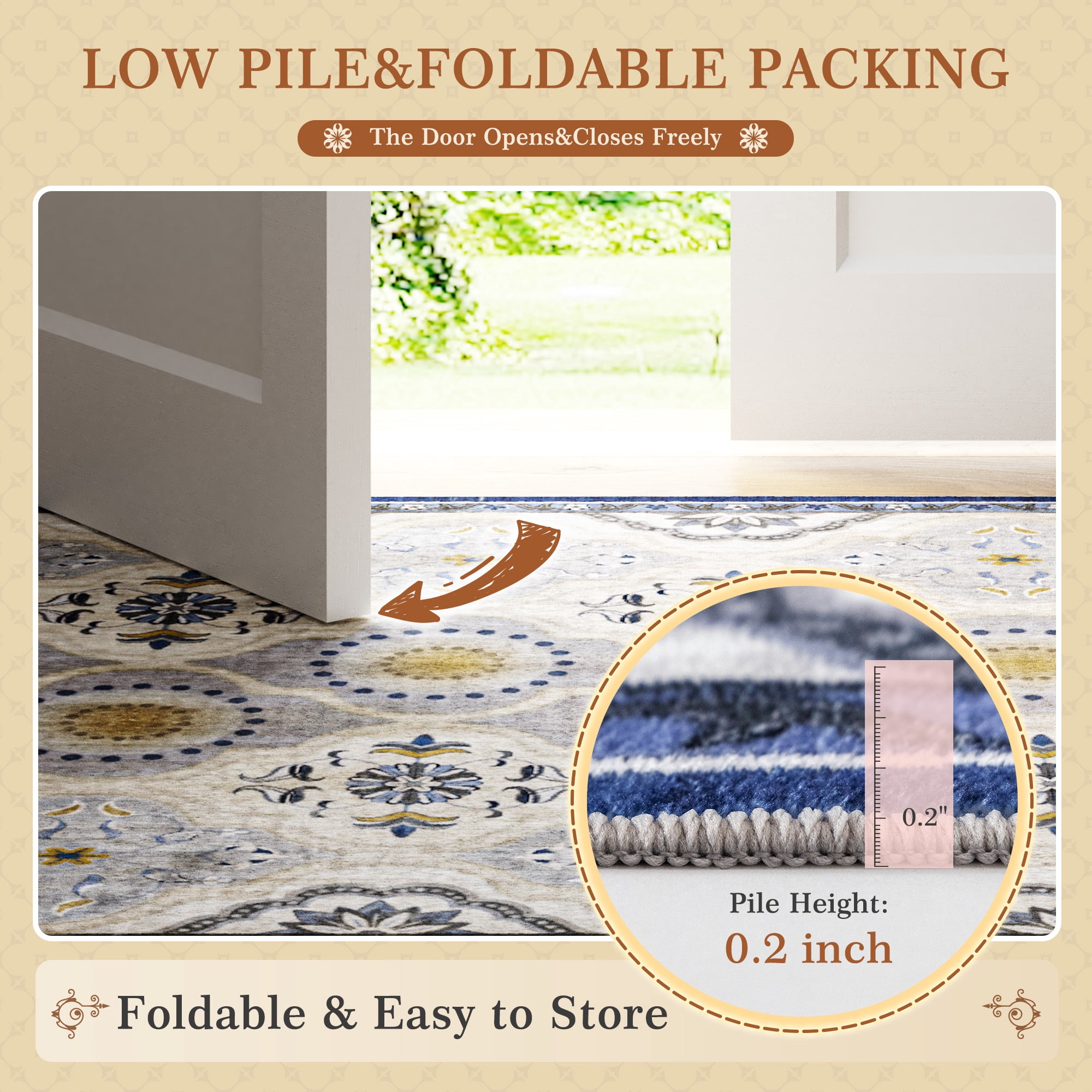 EnHomee Area Rugs for Living Room 5x7 Area Rugs Machine Washable Area Rugs Vintage Boho Indoor Area Rugs for Bedroom,Blue