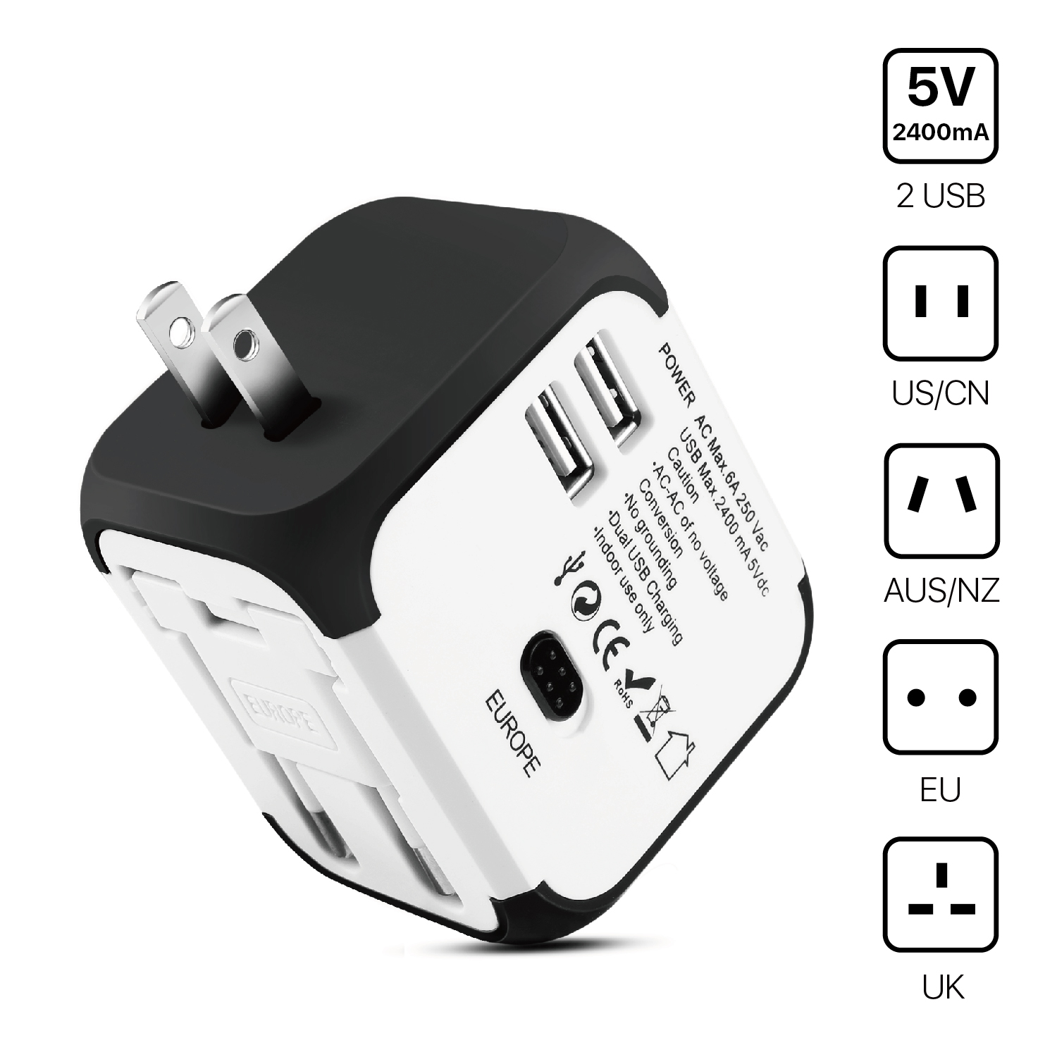 International Universal Power Adapter Converter with 2 USB Charging