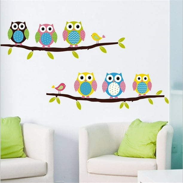 Adhesivos de pared con dibujos animados de búhos, PVC, 40 x 60 cm, extraíbles