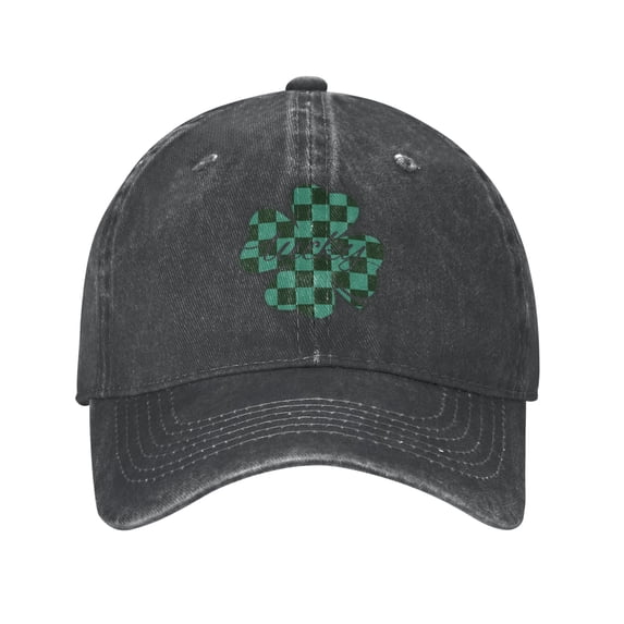 ZICANCN Green Checkered Lucky Adjustable Baseball Cap Women , Hats for Men Adult Washed Cotton Denim Baseball Caps Fashion Black
