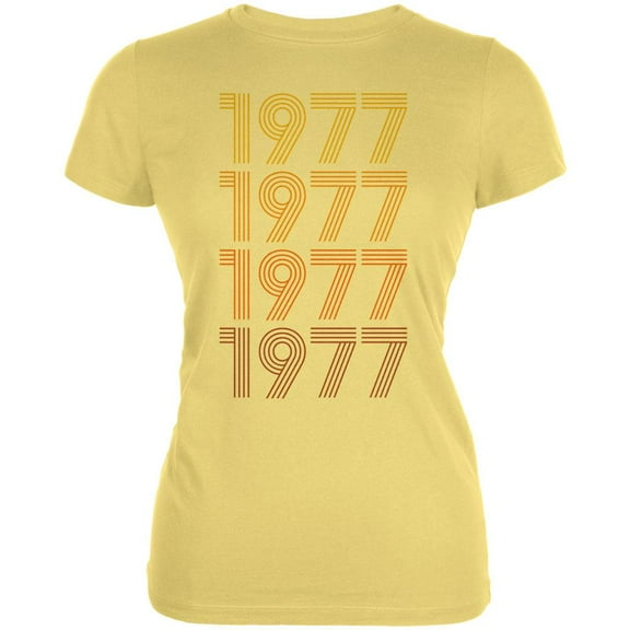 Retro Vintage Flashback Paralines Birthday 1977 Juniors Soft T Shirt Yellow SM