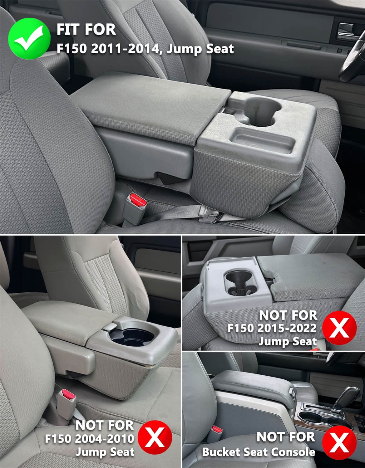 KBH Center Console Armrest Cover for Ford F150 2011-2014 with Jump Seat Console, PU Leather Middle Console Cover for Truck Interior Accessories (Dark Gray)