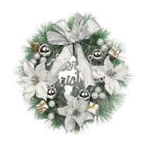 Gallickan Christmas Wreath, Artificial Flower Door Hanging with Bow and Red Berries, Rattan Wall Decor for Home Entrance, White