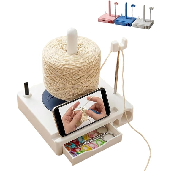 YTEDAK Portable Multi-Functional Yarn Holder Spinner with Phone Stand, Detachable Yarn Spool Box & Crochet Accessories Organizer for Knitting Lovers