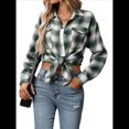 thumbnail image 2 of Camisa Abotonada para Mujer, Camisa A Cuadros, Larga, Solapa, Informal, para Negocios, Trabajo Verde L, 2 of 10