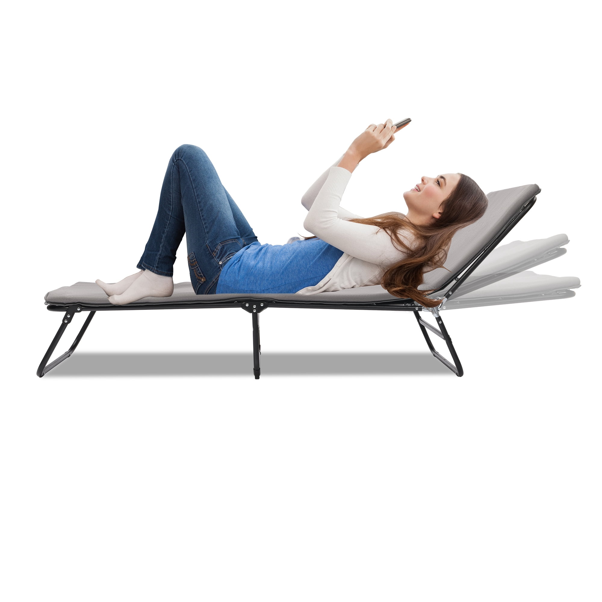 Folding Lounge Chair, 5-Position Adjustable Outdoor Reclining Chair,Heavy Duty Outdoor Bed with Carry Bag,Folding Chaise Lounge Chair for Pool Beach Patio Sunbathing, Gray