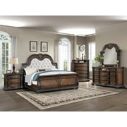 Traditional 6pc King Tufted Bed Set Coffee Brown Formal Bedroom Furniture