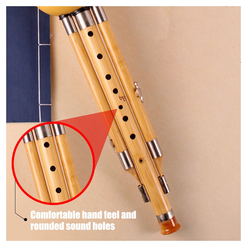 Hulusi Musical Instrument, Handmade Gourd Flute, C-key Gourd Flute, Traditional Chinese Instrument with Storage bag, For Beginners Performance
