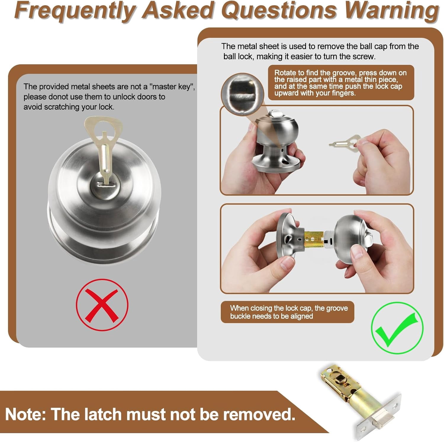 Privacy Door Knobs, 5 Pack Satin Nickel Door Knobs with Lock, Bed and Bath Door Knob Interior Keyless Locksets, Round Door Handles Reversible for Left Right Handed Doors