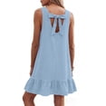 thumbnail image 6 of Afuyipoi Womens 100% Cotton Sleeveless Round Neck Backless Tie Dress, Loose Casual Solid Color Knee-Length Dress, Soft Breathable Summer Vacation Dress For Women Blue Size S, 6 of 8