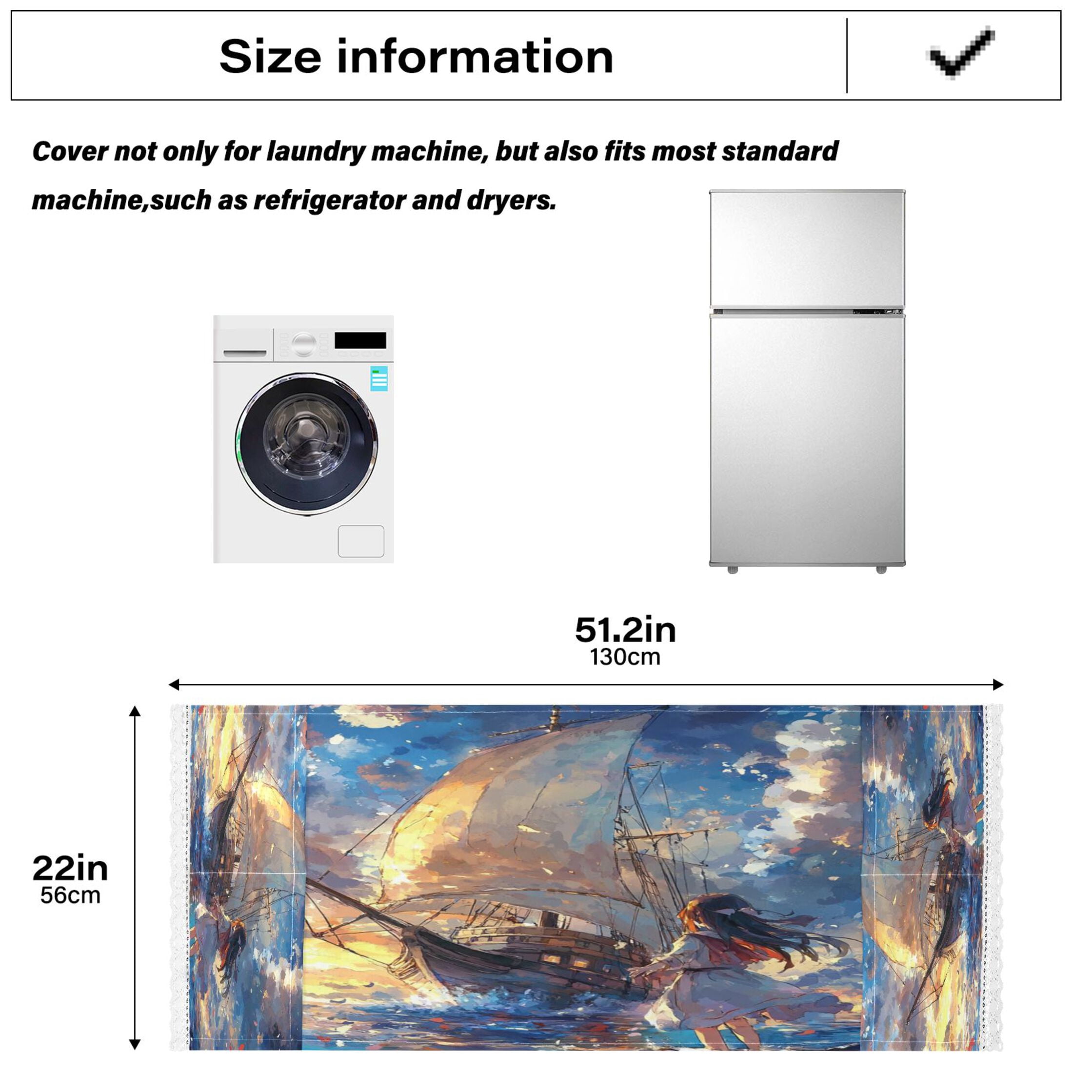 A Girl and SaiboatWasher and Dryer Covers Dust-Proof and Oil Resistant Fridge Cover with 4 Storage Pockets Washing Machine Top Cover for Laundry Kitchen Home 51.2 x 22 In