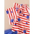 thumbnail image 6 of Kiapeise 4th of July Toddler Kids Girls Princess Mesh Dress Stars Stripe Print Ruffle Short Sleeve Casual Dress and Headband, 6 of 8
