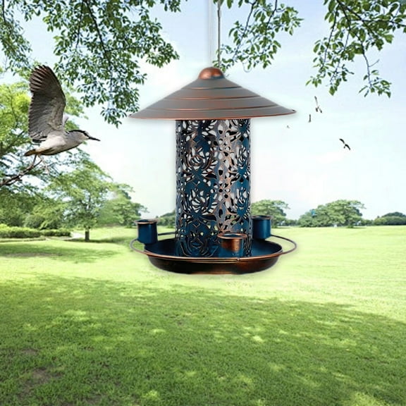 sruoe Bird Feeder, Hanging Bird Feeder Tray, Bird Feeders Outdoor, Cardinal Bird Feeder, Hopper Feeder, Small Large Bowl Wild Bird Feeders for Garden Decor, Iron