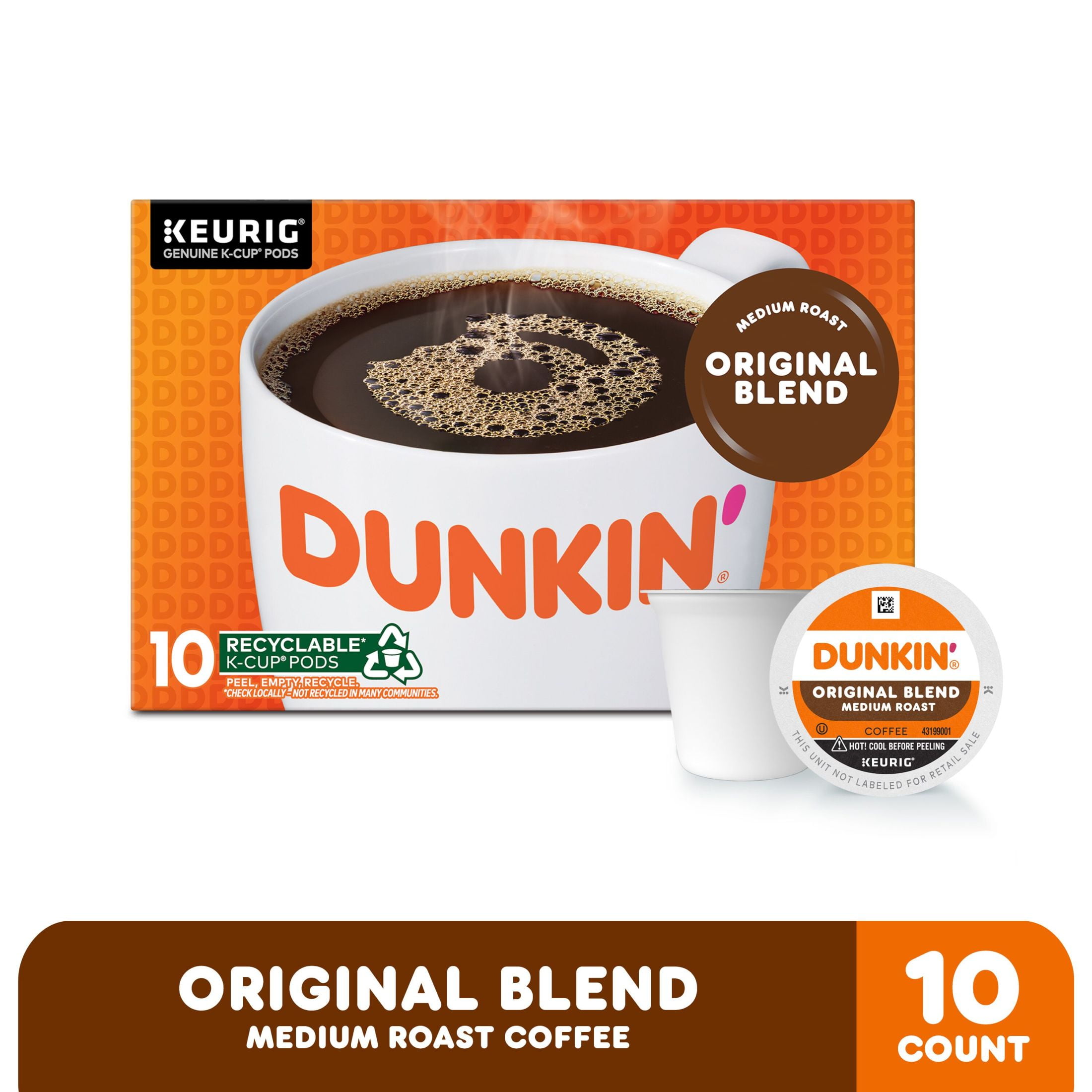 (6 pack) Dunkin’ Original Blend Medium Roast Coffee, Keurig K Cup Pods, 10 Count Box