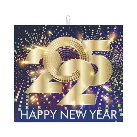 

Xecao 2025 New Year 1 Print Dish Drying Mat for Kitchen Counter Absorbent Coffee Bar Mat Dish Drainer Rack Mats Dining Room Decoration