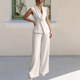 thumbnail image 4 of GILIGEGE Women 2 Piece Suit Set,Pant Suits for Women,Sleeveless Blazer Vest Wide Leg Pantsuit Sets,Two Piece Outfit Professional Office Work Pantsuits Set,Business Casual Blazer Sets White L, 4 of 4