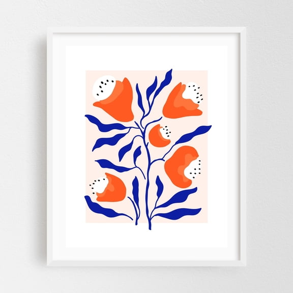 Blossom Vibrant Peonys - Stockholms län Sweden Illustration Floral Modern Art Botanical Minimalist Abstract Pop Art Flowers White Framed Wall Art Print 11 x 14 inches