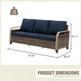 thumbnail image 6 of INTER HUT Modern Wicker Patio Sofa, Rattan Outdoor Couch Sofa, 3 Seat Couch, Brown/Blue, 6 of 8