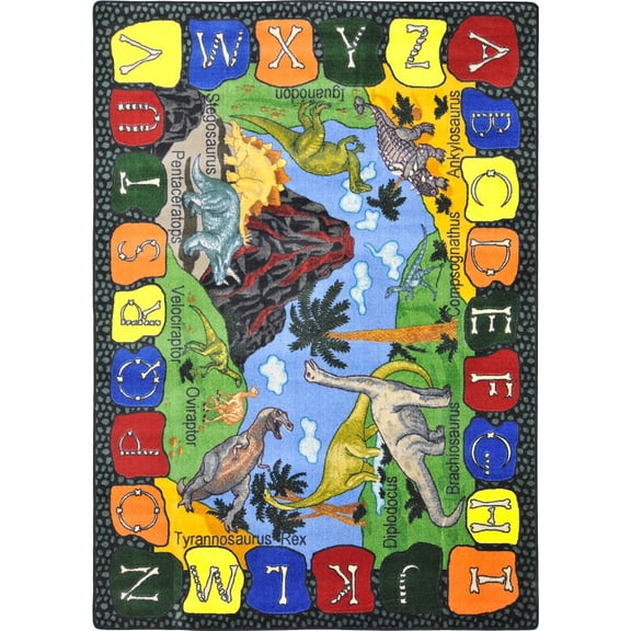 Joy Carpets Kid Essentials We Dig Dinosaurs 7'7" Round Area Rug in Color Multi