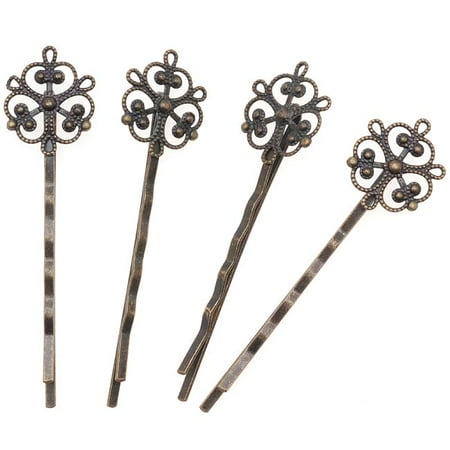 Antiqued Brass Color Ornate Filigree Bobby Pin 2 1/2 Inches (63.5mm) (4