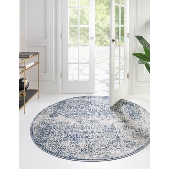 Unique Loom Aberdeen Collection Area Rug - Stanhope (4' 1" Round Blue/Gray)