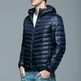 thumbnail image 2 of Puffer Jacket Men Fall Winter Warm Zip Up Puffer Jacket Solid Color Padded Down Jacket Casual Thicken Relaxed Fit Plus Size Jackets Navy L, 2 of 9