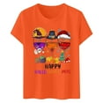 thumbnail image 3 of Happy Hallothanksmas Halloween Thanksgiving Christmas Tshirts Women 2025 Short Sleeve Crewneck Graphic Shirts for Women, 3 of 5