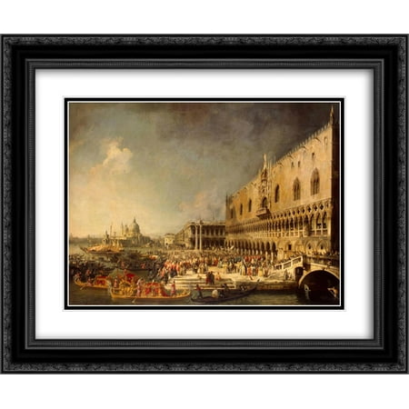 Canaletto 2x Matted 24x20 Black Ornate Framed Art Print 'The Reception of the French Ambassador in Venice'