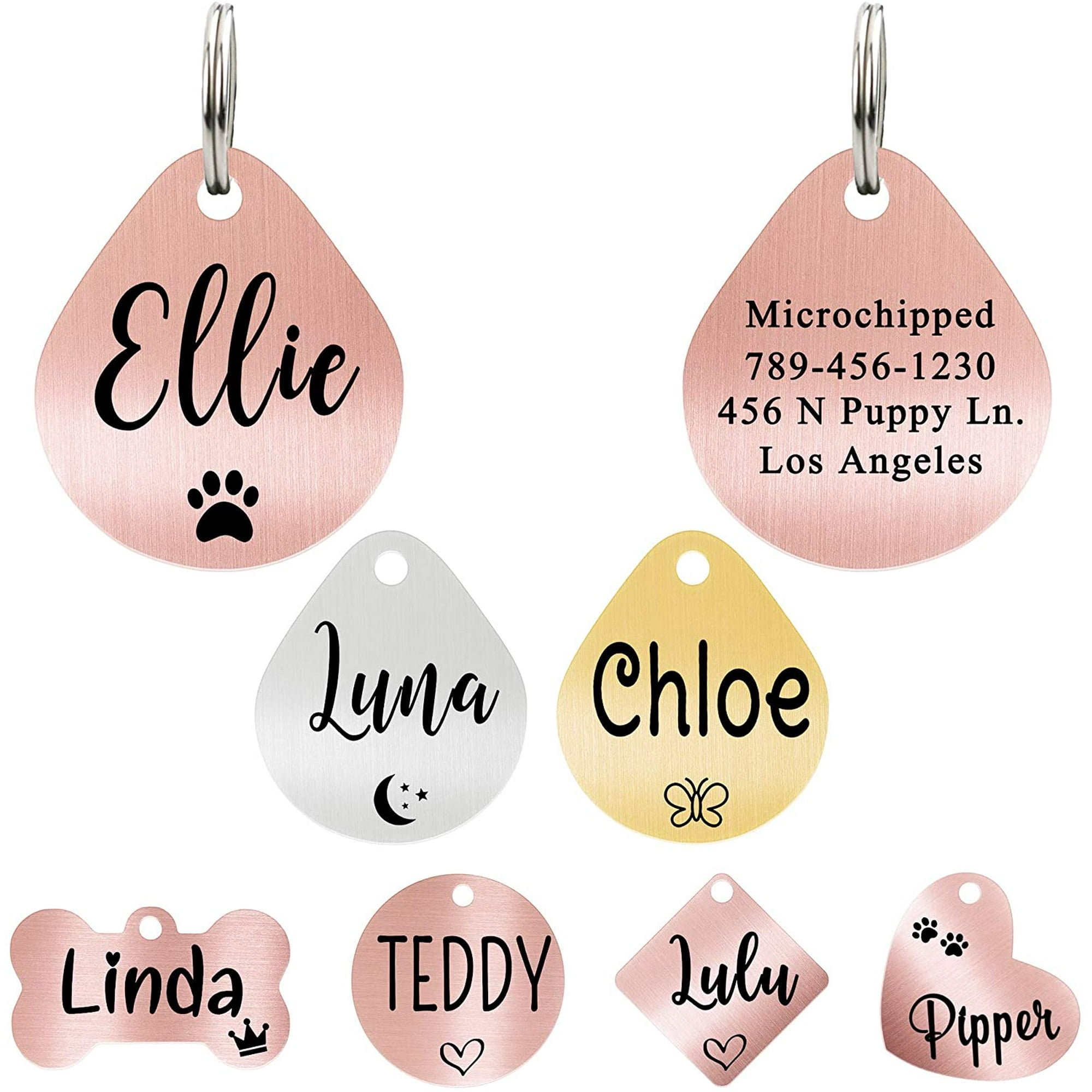 ZMLEVE Dog ID Tag Custom Dog Tag Personalized Dog Tag Dog Tag Pet ID Tag Dog Tag for Dogs Brushed Stainless Steel Teardrop Dog Tag Rose Gold Small Walmart
