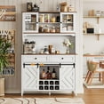 thumbnail image 5 of 72" Farmhouse Bar Cabinet with Sliding Barn Door & Charging Station - Large Buffet with Wine Hutch, 2 Drawers & 8 Shelves, LED Rustic Coffee Bar for Dining Room, 5 of 7