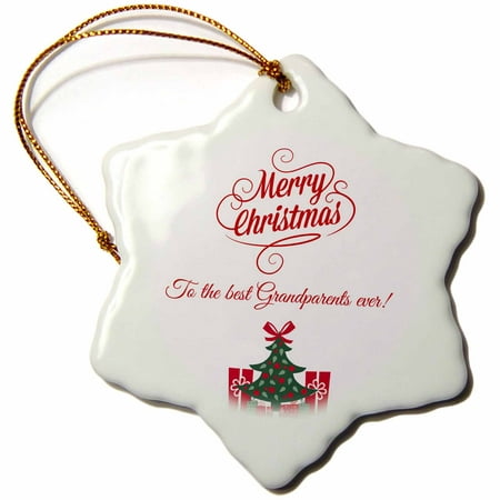 3dRose Merry Christmas to the best grandparents ever, Snowflake Ornament, Porcelain, (Merry Christmas And All The Best)