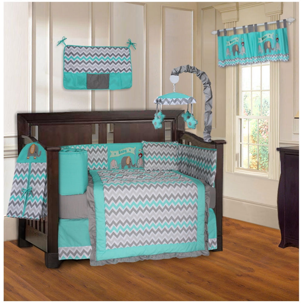 elephant chevron crib bedding