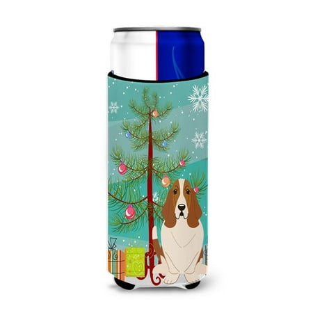 

Merry Christmas Tree Basset Hound Michelob Ultra Hugger for Slim Cans