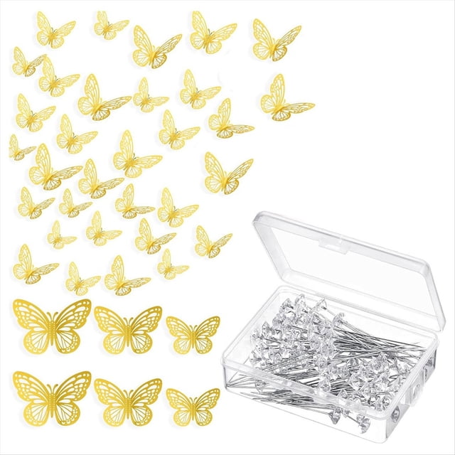 Juego de 160 Piezas de Accesorios para Ramo de Flores, 60 Piezas de Pegatinas de Mariposa Doradas 3D para Decoración de Pared y 100 Piezas de Ramilletes de Diamantes