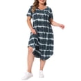 thumbnail image 2 of Agnes Orinda Women's Plus Size Nightgowns Tie Dye Crew Neck Short Sleeve Pajamas Soft Sleepwear Lounge Midi Sleepdress 4X Gray Black, 2 of 6