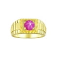 thumbnail image 1 of RYLOS Men's Ring Yellow Gold Plated Silver Ring, 7MM Round Shape Gemstone Designer Style Rings Star Ruby July Birthstone Rings Silver Size 11, 1 of 7