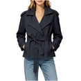 thumbnail image 4 of FDGIU Women's Lapel Belted Cropped Trench Jacket, Double Breasted Long Sleeve Lightweight Wind Coat with Side Pockets for Spring Fall Casual Office Daily Layering, 4 of 7