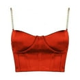 thumbnail image 6 of WHLBF Women's Clearance Top Summer Crop Satin Bustier Top Chain Strap Casual Padded Lingerie Orange S(S), 6 of 6