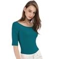 thumbnail image 3 of Camiseta Suave De Media Manga Con Cuello Redondo Entallado Para Mujer Allegra K Azul Verde M, 3 of 6