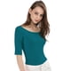 thumbnail image 3 of Camiseta Suave De Media Manga Con Cuello Redondo Entallado Para Mujer Allegra K Azul Verde M, 3 of 6