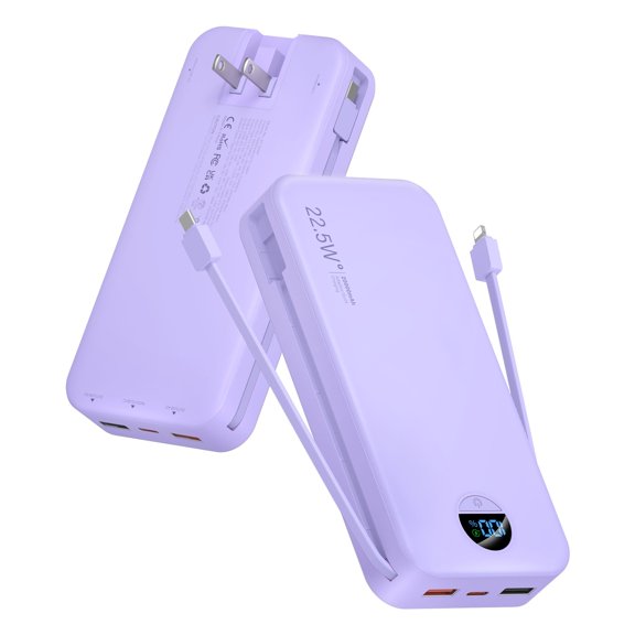 Power bank portátil de 20000 mAh, 22,5 W, USB-C, morado