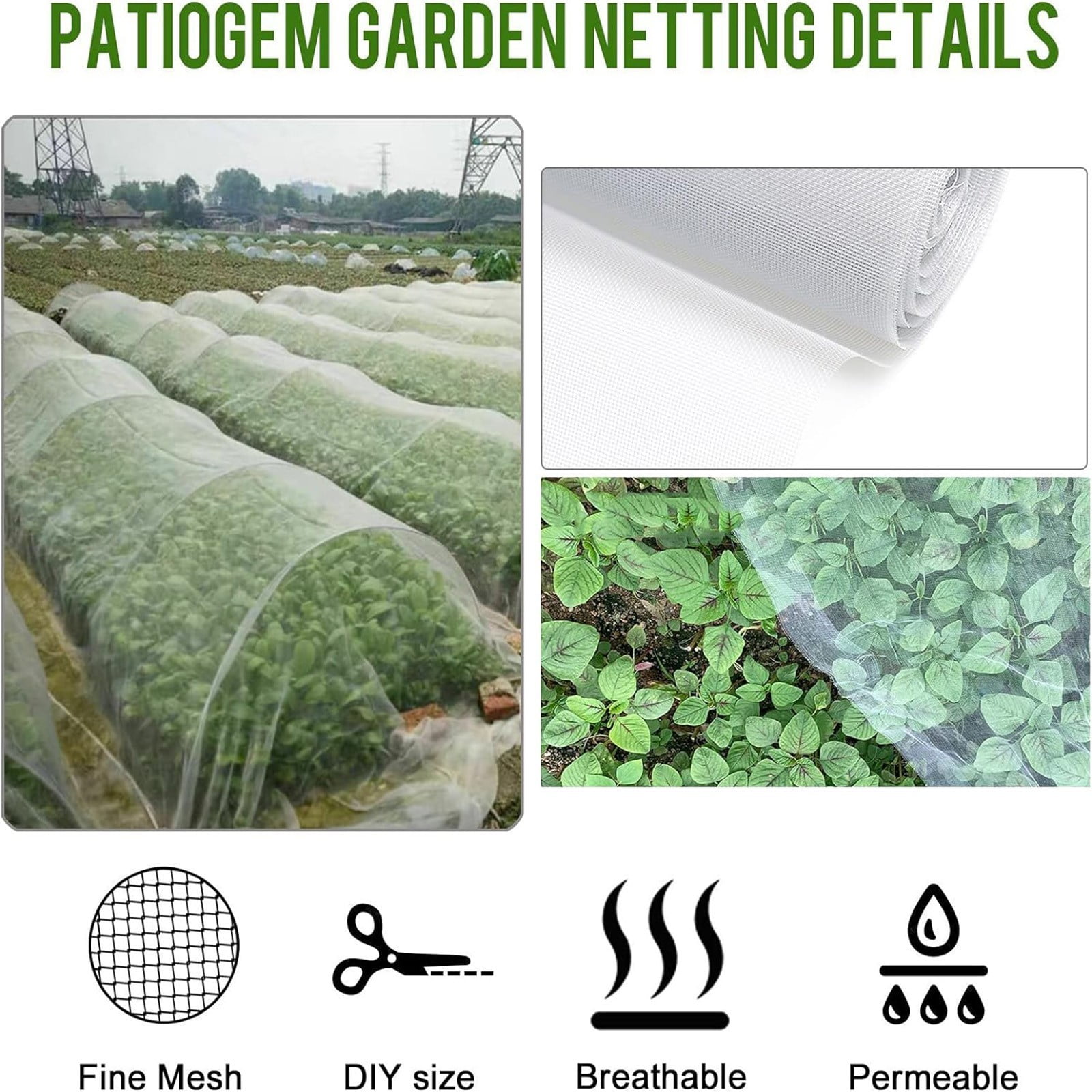 10x50Ft Garden Netting Barrier - Ultra Fine Mesh Covers for Vegetables, Fruits, Flowers - Bird & Pest Protection Net for Raised Beds, Greenhouse, Row Crops - Lightweight & Durable