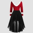 thumbnail image 4 of BLTIBY Womens Christmas Dress Long Sleeve Vintage Mrs Claus Xmas Costumes A-Line Mesh Irregular Swing Party Holiday Cocktail Dresses Red XL, 4 of 5