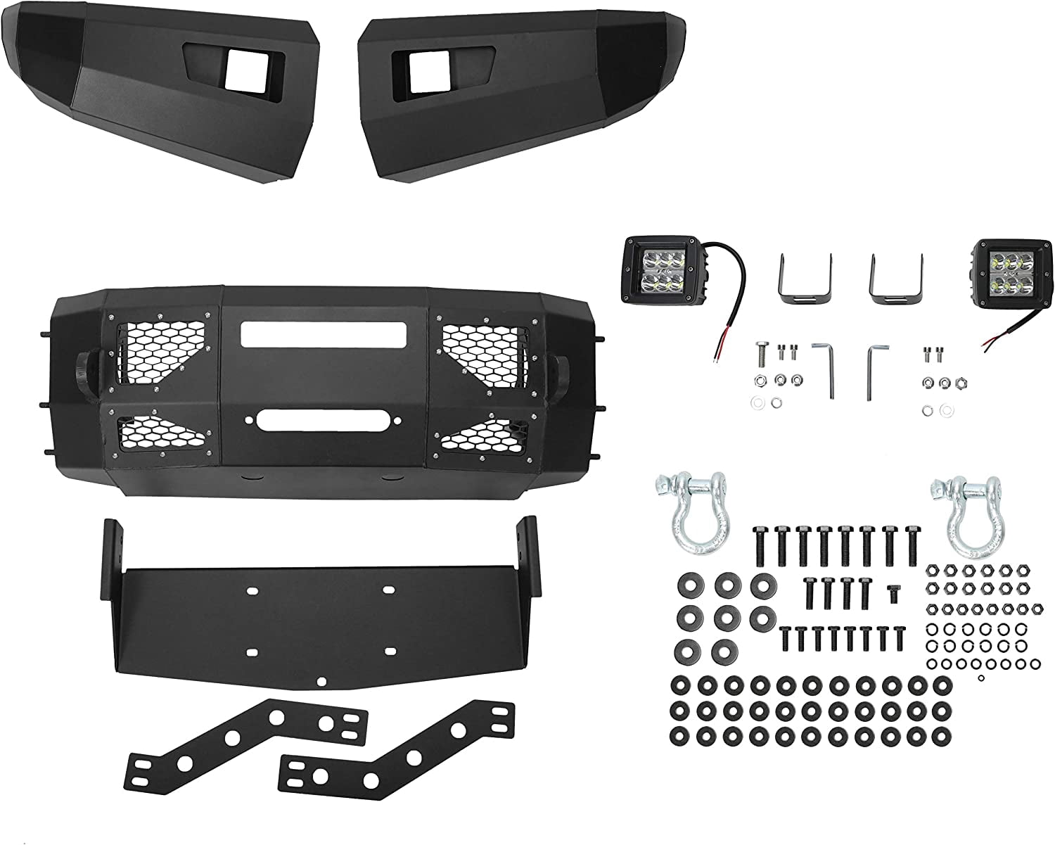 KOJEM Front Bumper for 2017-2019 Ford F250 F350 F450 Super Duty w/LED Lights 3 PCS
